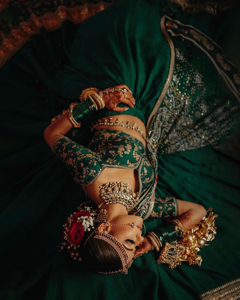 Embroidered Mehndi Dress in Dark Green Lehenga Choli Style – Nameera by  Farooq